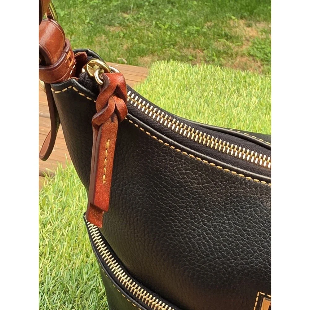 Dooney Bourke Dillen Black Pebbled Leather Hobo Bag Double Pocket GUC
